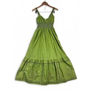 Calypso Green Embroidered Eyelet Maxi Dress XS